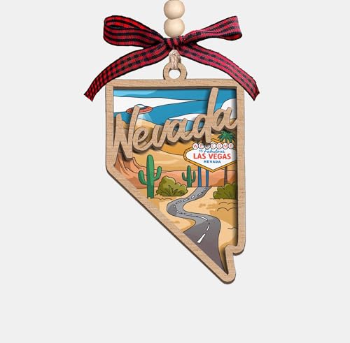 Moonlit93 Nevada State Christmas Wooden Ornament - 2-Layer Laser-Cut Wooden Keepsake - Rustic Holiday Decor & Ideal Travel Gift for Women Men Family & Friends - Nevada Locals Gift