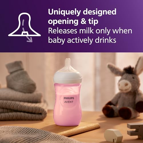 Image of Philips Avent Natural Baby Bottles with Natural Response Nipples (Medium Flow, Flow 3), 9oz, Pink, 4-Pack, SCY903 /14