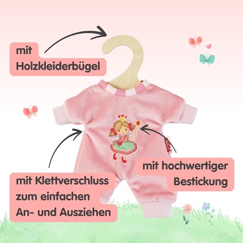 Heless 9581 - Puppen-Strampler \Prinzessin Emily\, in Rosa, mit Prinzessinnen Bestickung, für Puppen und Kuscheltiere der Größe 20 - 25 cm