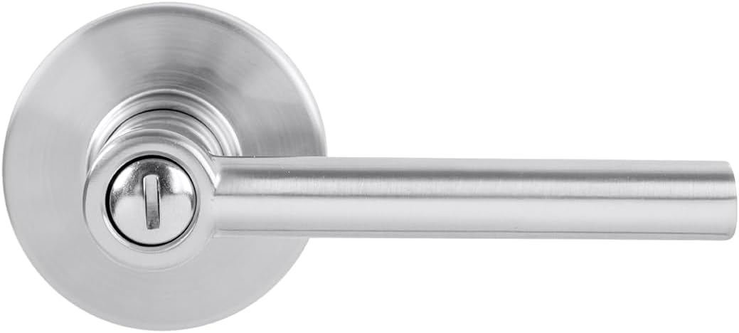 Delaney Hardware RD Privacy Door Handle, Fits Door 1-3/8 to 1-3/4 in. Thick, Satin Nickel – Reversible Left/Right-Handed Bed & Bathroom Push Button Door Lever – Easy to Install
