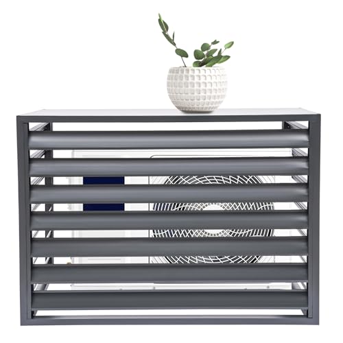 Recinzione per condizionatori d'aria 2-3P, 110 x 80 x 60 cm, alloggiamento in legno grigio scuro su 4 lati, con 7 lamelle e pannelli, copertura per condizionatori esterni