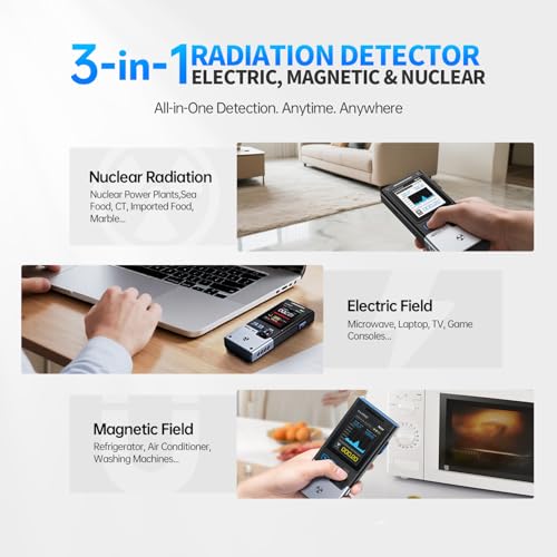 Geigerzähler,3 in 1 Kernstrahlungsdetektor EMF-Messgerät GC-03 Multifunktions-Strahlungsdetektor 3 Modi,Echtzeit-Überwachung der Kernstrahlung,Elektrische Feldstärke,Magnetische Feldstärke