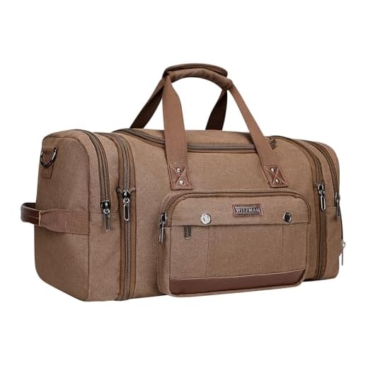 WITZMAN Bolsa masculina de lona para viagem de fim de semana bolsa de viagem expansível para pernoite bolsa de mão, Marrom