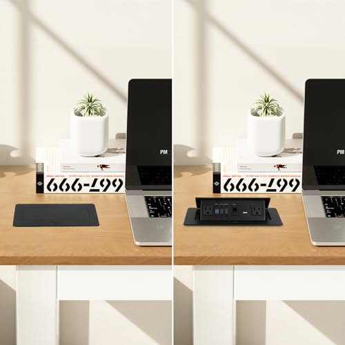 Table Pop Up Outlet, Desktop Pop Up Socket Center Countertop Socket Multimedia Strip Socket Connection Box Countertop with USB 3.0/2×AC/2×HDMI/USB-A/USB-C/LAN for Conference Desk Office (Black-3) by WHXGG - Image 4