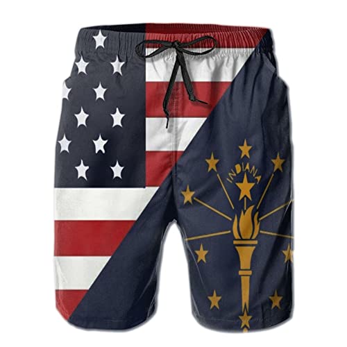 Mens America Indiana Flag Swim Trunks Beach Board Shorts Quick Dry Bathing Suits Holiday Shorts