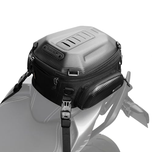 Image of HUNTVP Expandable Motorcycle Tail Bag Motorcycle Bags 12L-18L Rear Seat Luggage Bag with Rain Cover and Helmet Bags Waterproof, Black