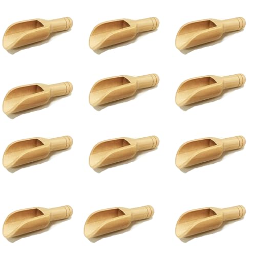 KYUQY Mini-Holzlöffel, Teeschaufel, Waschpulverlöffel, Süßigkeitenlöffel, kleiner Badesalzlöffel, kleine Gewürzlöffel für Zucker-Peeling, Gewürze, Badesalz, Kochen (12 Stück)