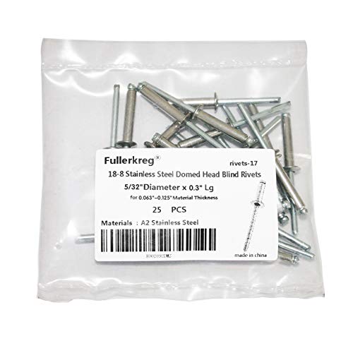 Blind Rivets, Domed Head, 5/32\" Diameter x 0.3\" Lg (100 Pack), for 0.063\"-0.125\" Material Thickness,18-8 Stainless Steel by Fullerkreg - Thumbnail 7