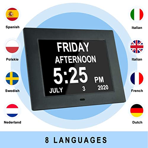 Johnziny 7 Inch Digital Day Calendar Clock- 8 Alarms,Auto-Dim, Digital Clock Large Display With Date And Day Of Week,Large Number Digital Clock For Seniors #TOP2