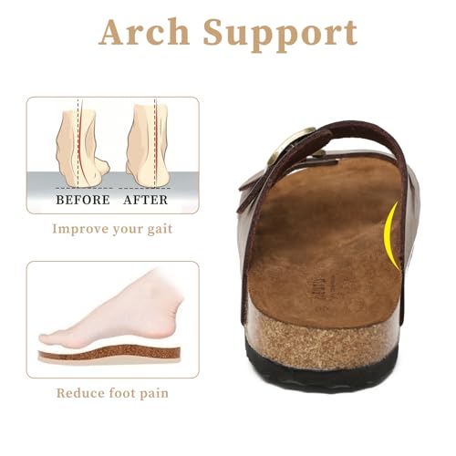 Yozuru Womens Flat Sandals Cork Footbed Slides with Arch Support Adjustable Buckle Slip on Slides Summer Open Toe Beach Sandals3