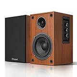 Elimavi Powered Bluetooth Bookshelf Speakers, Record Player Speakers with 4' Carbon Fiber Woofer and a 1' Silk Dome Tweeter - BT5.3, USB-C, RCA Inputs for TV, PC, Studio Monitor, Wood Grain Color