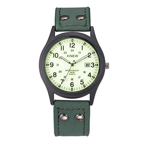 IEason,Vintage Classic Men s Waterproof Date Leather Strap Sport Quartz Army Watch (Light Green)