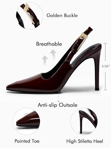 Image of Coutgo Women's Slingback High Heels Pointed Toe Stilettos Metal Buckle Dress Party Pump Shoes