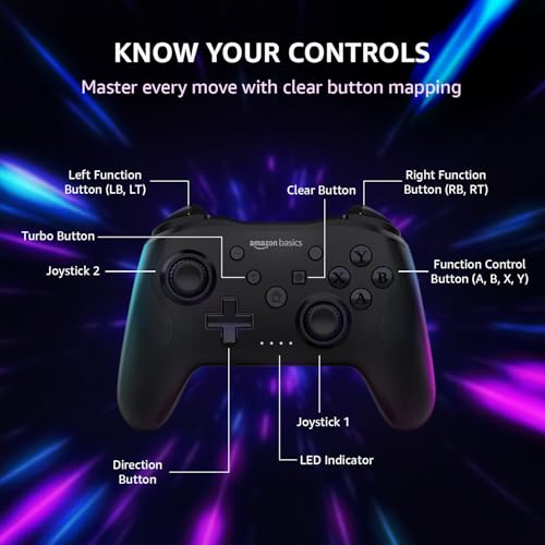 Image of Amazon Basics USB Gamepad with Turbo Mode | Dual Vibration | PS3 & PC Support | X Input & Direct Input | Wired Controller with Ergonomic Design | 1m Cable | Black