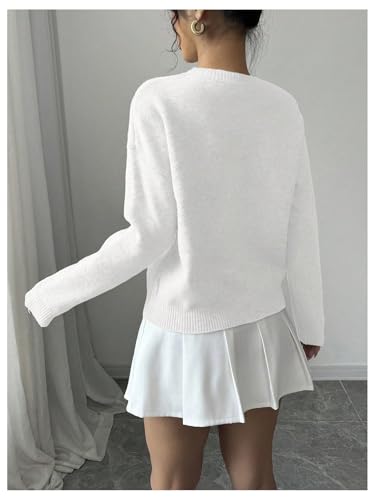 Image of RoseSeek Women's 3D Floral Appliques Crewneck Sweaters Long Sleeve Drop Shoulder Pullovers Elegant Knit Tops