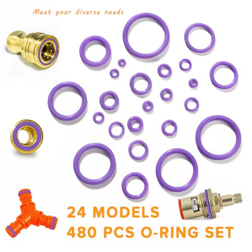 Lyeteung 480 Stücke 24 Größen O Ring Dichtungsringe Set, Silikon Dichtungen Ringe Kit, O Ring Sortiment, für Sanitär Unterlegscheiben Auto Schnellreparatur, Lila