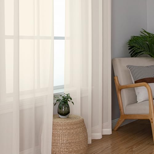 Image of Chyhomenyc Cream Sheer Curtains 63 Inches Long 2 Panels Set- Light Filtering Curtains for Bedroom, Soft Airy Voile Rod Pocket Living Room Window Drapes, 42Wx63L Inches, 2 PCS