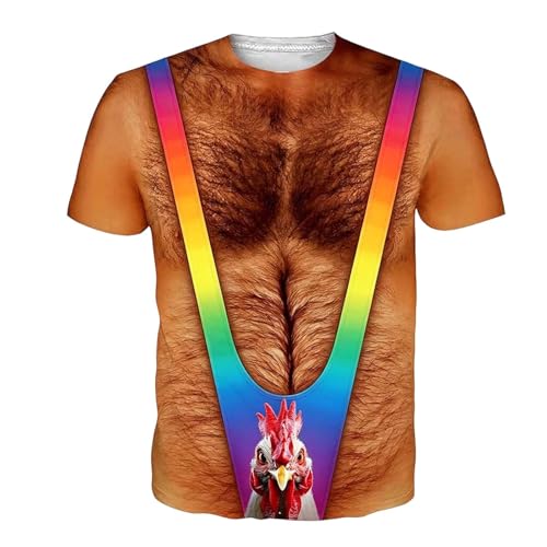 T-Shirt Homme Beauf Moche Drole, Tee Shirt 3D Faux Muscle Poitrine, Oversize Tshirt Musculation Humour Rigolo pour Sport Ete