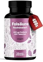 Folsäure 400µg - 400 Tabletten - hochdosiert für Kinderwunsch & Schwangerschaft - laborgeprüft mit Zertifikat - 100% vegan - Jahresvorrat - Verpackung kann variieren