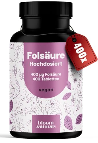 Folsäure 400µg - 400 Tabletten - hochdosiert für Kinderwunsch & Schwangerschaft - laborgeprüft mit Zertifikat - 100% vegan - Jahresvorrat - Verpackung kann variieren