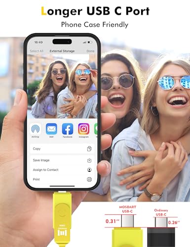 Image of MOSDART 128GB USB C 3.2 Fast Speed C and A Dual Flash Drive, exFAT Memory Stick with Keychain and LED Indicator, for iPhone 15,16, 17, Android Phone, iPad, MacBook, and Other Laptops,Yellow