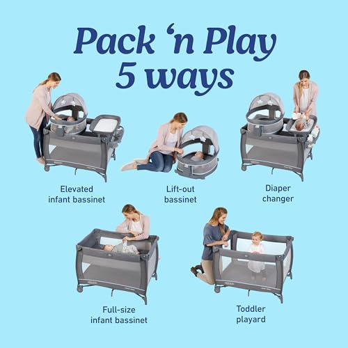 Image of Graco Pack 'n Play Travel Dome LX Playard - Raised Travel Bassinet, UV‑50 Canopy, Changer & Storage, Astin