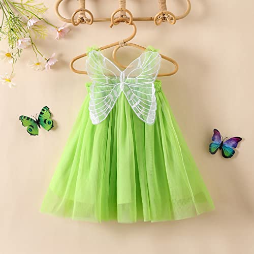 Icectr Toddler Baby Girls Princess Butterfly Wings Fairy Dresses Layered Sleeveless Tulle Tutu Dress Birthday Party Casual Outfit (Green, 6-12 Months) #TOP2
