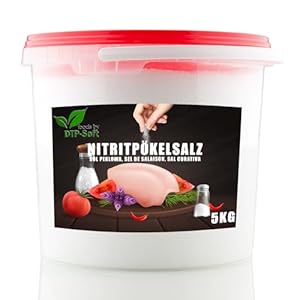 Nitritpökelsalz im eimer - Premium Pökelsalz zur Herstellung von Fleisch Wurst und Pökelwaren | Nitrit Salz | Premium Pökelsalz zum Pökeln | Pökelsalz NPS (5kg)