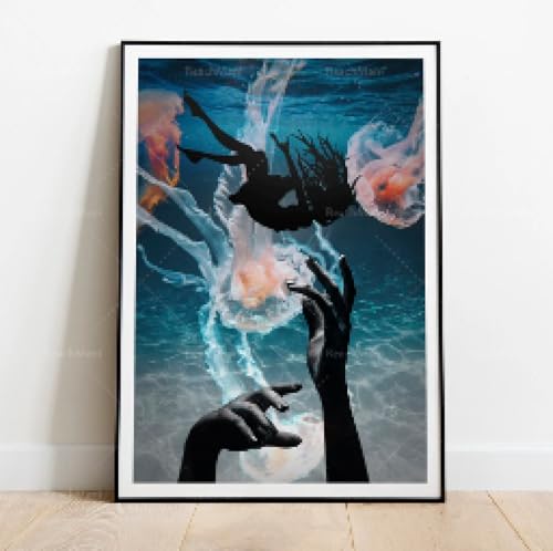Décor coloré pour mur vide | Grand poster méduse et peinture moderne océan 60x90
