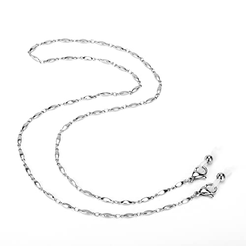 Image of Eyeglass Chain Silver Stainless Steel Handmade Necklace for Reading Glasses Sunglass Beaded Chains for Men Women