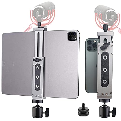 Adaptateur de trépied en métal pour iPad - 32,8 cm - Avec griffe et boule - Pour iPad Pro 12.9 11 10.5, iPad Air Mini, Surface Galaxy Tab, enregistrement vidéo de 3,5 à 13,5 pouces Cover