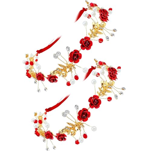 Diadema de perlas y rosas rojas para peinados de boda inolvidables