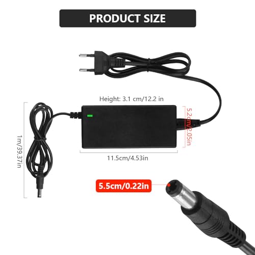 Vmxlso E Scooter Ladekabel, 42V 2A e Scooter Ladegerät, Ladegeräte für Scooter 42V 2A, Elektrofahrräder Ladegerät für 36V Akku Elektroroller E-Bike, DC 5.5 mm * 2.1 mm Anschluss