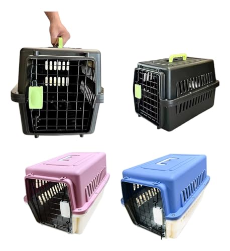 Caixa de Transporte Média para Animais de Estimação, Cães e Gatos, Viagem, Preta (Azul, Médio)