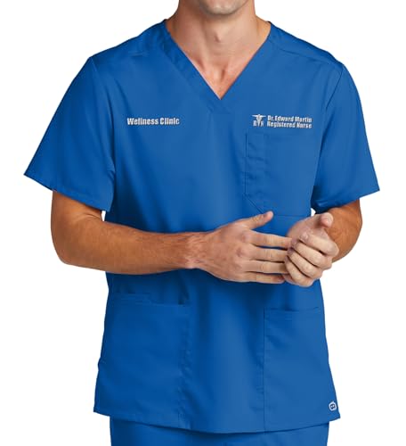Custom Emroidered Scrub Top Add Your Embroidery Text Name Men's Premiere Flex V-Neck Scrub Shirt Royal
