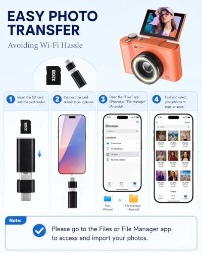 Image of W & O Digital Camera for Teens,Kids Digital Camera with 32G SD Card,180Flip Screen Camera for Photography Vlogging, with Fill Ligh,Point and Shoot Digital Cameras for Kids,Teens,Beginner(Orange)