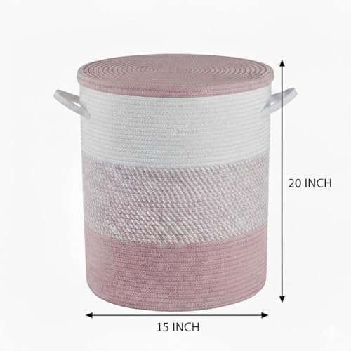 Image of Basket with Lid, 15 inch x 20 inch Woven Storage Basket for Blankets, Toys, Pillows, Towels, Living Room Bedroom Storage Bin, Round Rope Basket with Lid, Wicker Baskets for Organizing (BG7)