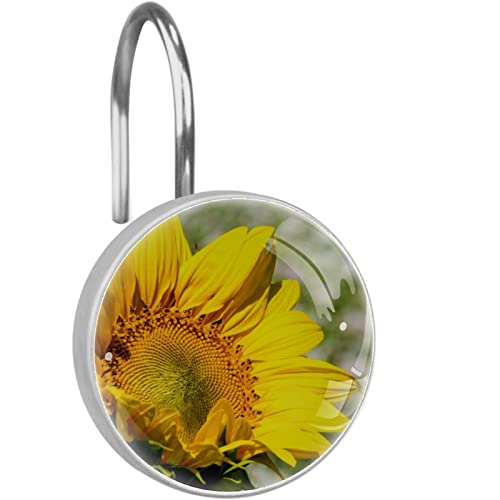 Anneaux de rideau de douche lot de 12 crochets tournesol jaune pour doublures de salle de bain