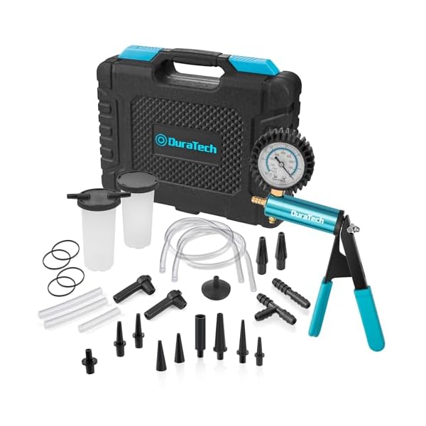 DURATECH 2 in 1 Brake Bleeder Kit, Brake Fluid Bleeder Kit with Metal Handheld Vacuum Pump, Ideal for Automotive, Organized in Portable Case