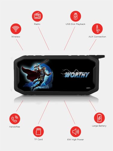 Image of Macmerise Worthy Thor Attack 6W Wireless Bluetooth Portable Speaker with USB Support, SD Card, AUX, Upto 3hrs Playtime*, IPX7 Water & Dust Proof, TWS Function, Powerful Bass, FM & Call Function