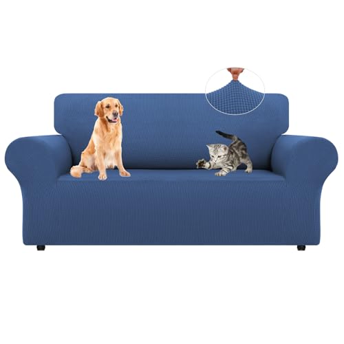 LURKA Stretch Loveseat Sofa Slipcovers 1 Piece Couch Covers for Sofa Furniture Protector Full Sofa Covers with Elastic Bottom for Kids and Dog (Blue, Medium)