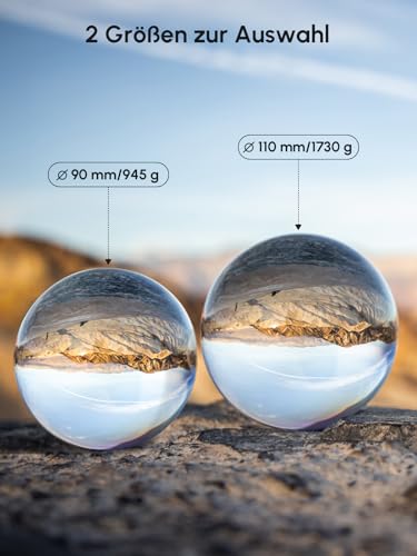 Rollei Lensball 110mm I Glaskugel I Kristallkugel I Foto-Kugel mit Aufbewahrungstasche & Mikrofaser Reinigungstuch für Glaskugel-Fotografie