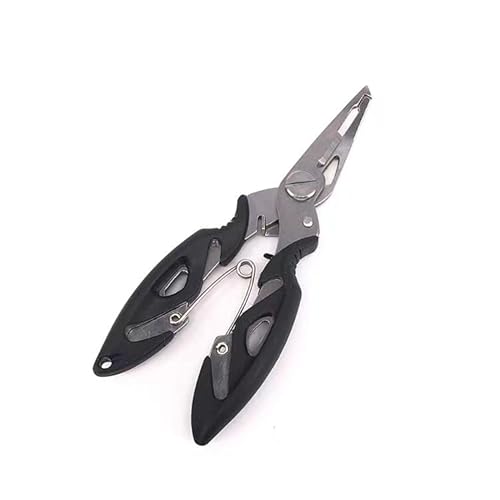 DeepCrush Fishing Pliers, Saltwater, Stainless Steel, Multi-Function, Anti-Corrosion, 4.9-Inch, with Sheath and Lanyard, Fishing Gifts for Men (Black)