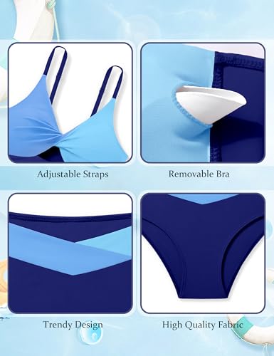 Doumlop Conjunto de tanquíni de duas peças para meninas com bloco de cores, conjunto de biquíni para