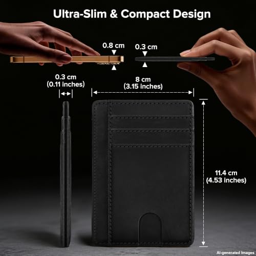 Image of furid Slim Genuine Leather Wallet: Minimalist RFID Small Card Wallet for Men with ID Window - Front Pocket Comfortable Fit - 0.11-inch Ultra Thin Credit Card Holder for Men's Gift