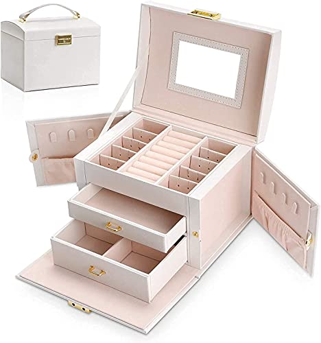 Boîte à bijoux avec 2 tiroirs en cuir PU pour ranger boucles d'oreilles