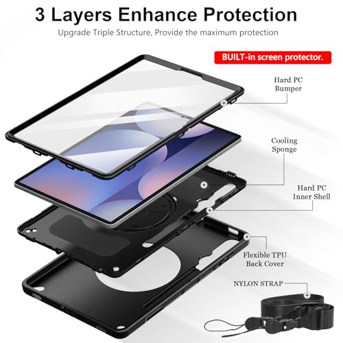 Image of Case for Galaxy Tab S10 Plus /S9 FE Plus /S9 Plus 12.4 INCH: TPU Cover for Samsung Tablet Tab S10+ /S9 FE+ /S9 + 12.4 inch 5G W /Screen Protector - Stand- Handle- Shoulder Strap- S-Pen Holder- Black