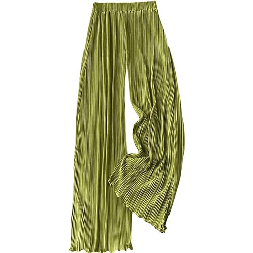 High-Waisted Striped Pressed Pleat Casual Loose Wide Leg Straight Flowing Draped