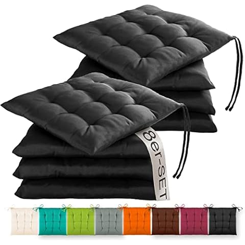 Gräfenstayn® 8er-Set Sitzkissen 40x40x3cm mit Haltebändern für Indoor und Outdoor mit Öko-Tex Siegel Cover