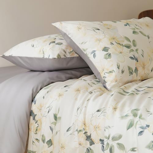Image of VM VOUGEMARKET Sateen Cotton Duvet Cover Set King, Vintage Magnolia Flower